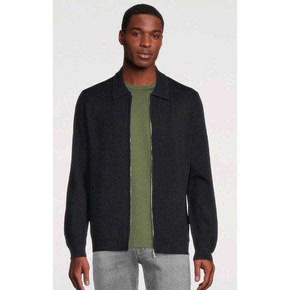 Theory Regal Wool Zip Polo Cardigan Sweater Merino Wool Zip Front